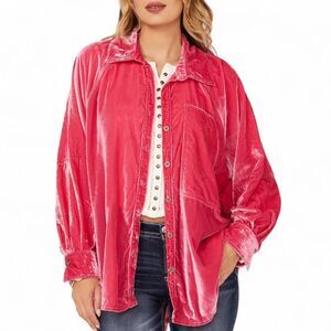 NWT We the Free Night Skies Velvet Shirt Hot Pink S